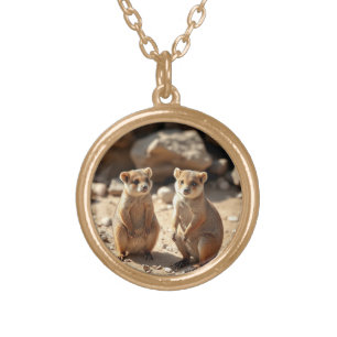 "Double the Cuteness: Aussie Quokka Twins" Gold Plated Necklace
