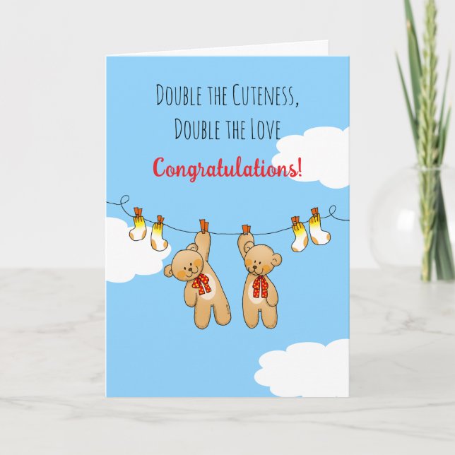 Double the Cuteness Twins Congratulations Card (Front)