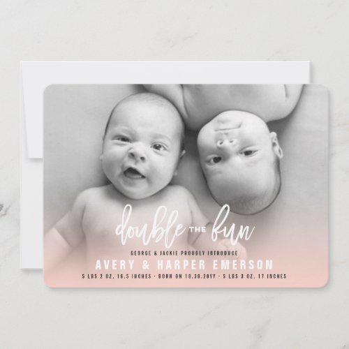 Double The Fun Baby Girl Twins Birth Announcement