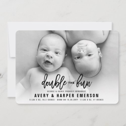 Double The Fun Boy Girl Twins Birth Announcement