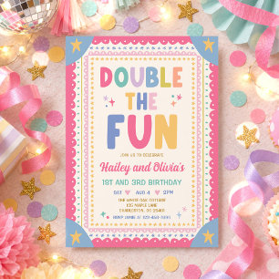 Double The Fun Girl Whimsical Joint Birthday Invitation