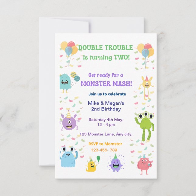 Double the Fun Twin Birthday Invitation – Editable (Front)