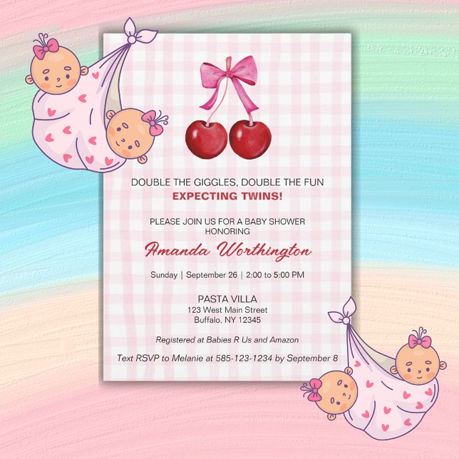 Double the Fun Twin Girls Baby Shower Flat Card (Creator Uploaded)
