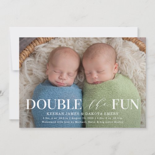 Double The Fun  Twin Photo Birth Announcement