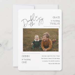 Double The Joy Joint Siblings Photo Birthday Party Invitation