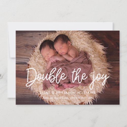 Double the joy twin birth announcement card