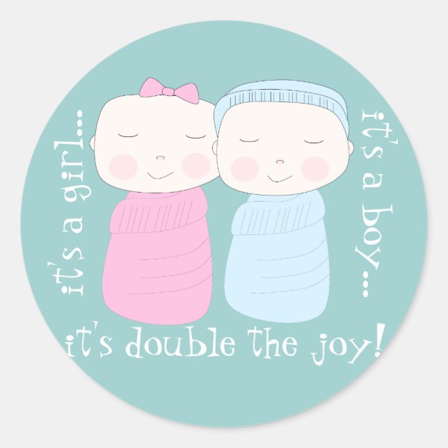 Double the Joy! Twin Girl & Boy Classic Round Sticker (Front)