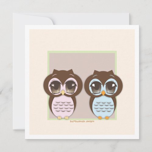Double the Joy!  Twin Owl Boy Girl Baby Shower Custom Invitations