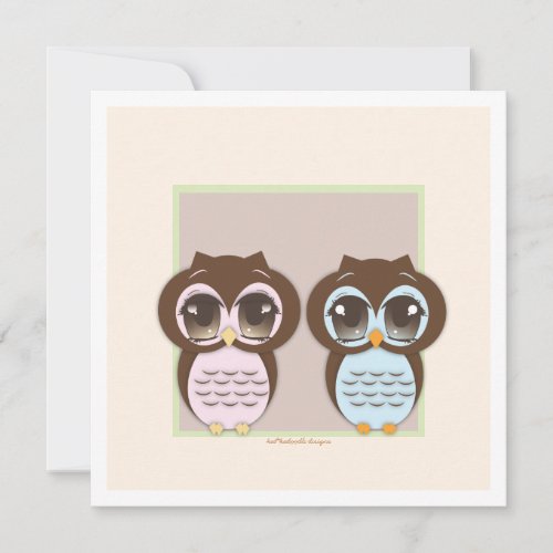 Double the Joy  Twin Owl Boy Girl Baby Shower Invitation
