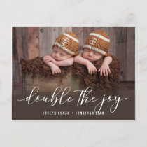 Double The Joy Twin Photo Birth Announcement Postcard