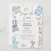 Double the Love Clothes Twin Boys Baby Shower Invitation (Front)