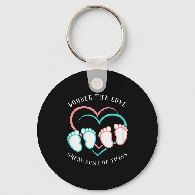 Double The Love New Great-aunt Of Twins  Keychain (Front)