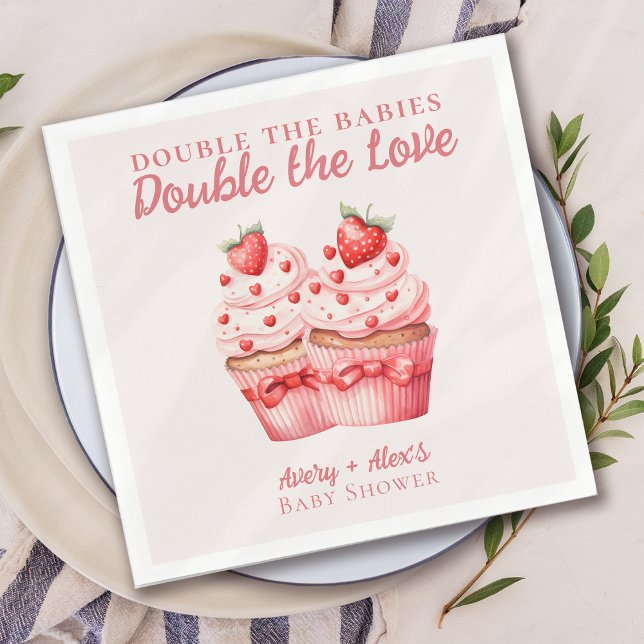 Double the Love Pink Cupcake Twin Baby Shower Napkins (Creator Uploaded)