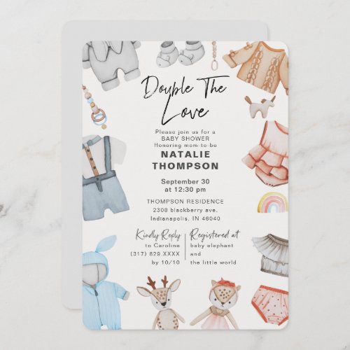 Double the Love Twins Boy Girl Baby Shower Invitation