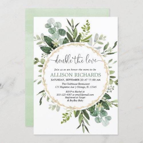 Double the love twins gender neutral greenery invitation