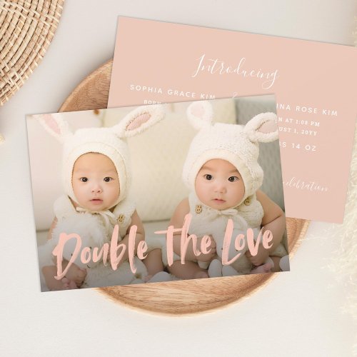 Double the Love Twins Valentines Day Photo Invitation