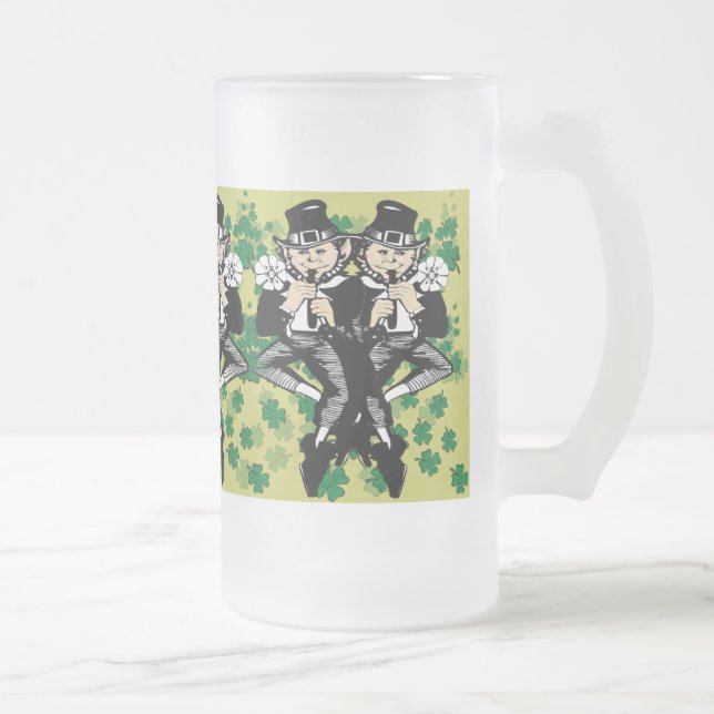Double The Luck Leprechaun Frosted Glass Beer Mug (Right)