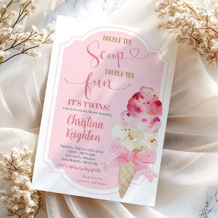 Double the Scoop Ice Cream Twins Baby Shower Invitation