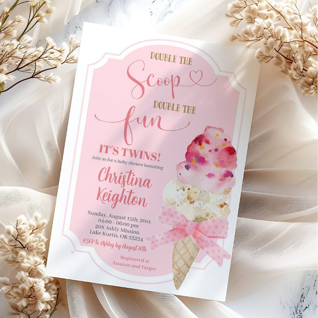 Double the Scoop Ice Cream Twins Baby Shower Invitation (Creator Uploaded)