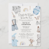 Double the Trouble Clothes Twin Boys Baby Shower Invitation (Front)