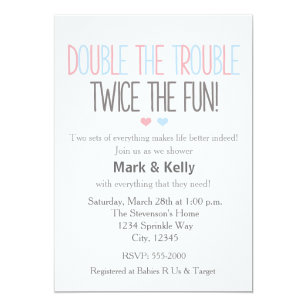 Double Baby Shower Invitations Zazzle Double The Trouble Twins Baby Shower Invitation