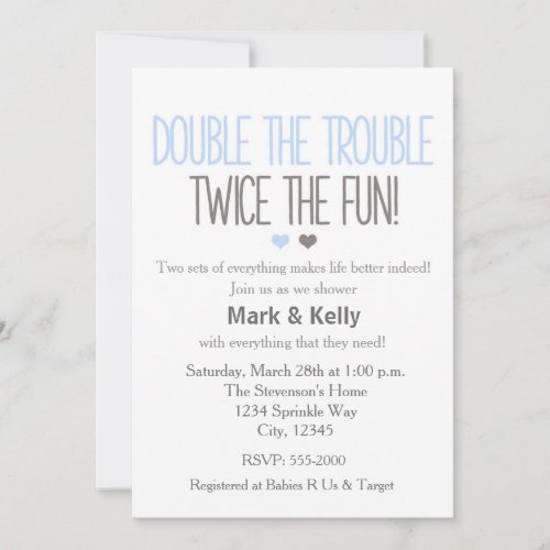 Double the trouble TWINS Baby Shower Invitation