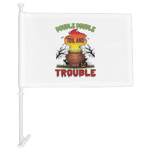 Double Toil Trouble Cauldron Halloween Black Cat P Car Flag