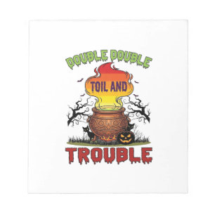 Double Toil Trouble Cauldron Halloween Black Cat P Notepad