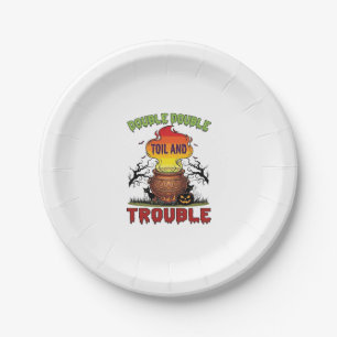 Double Toil Trouble Cauldron Halloween Black Cat P Paper Plates
