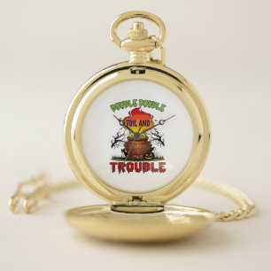 Double Toil Trouble Cauldron Halloween Black Cat P Pocket Watch