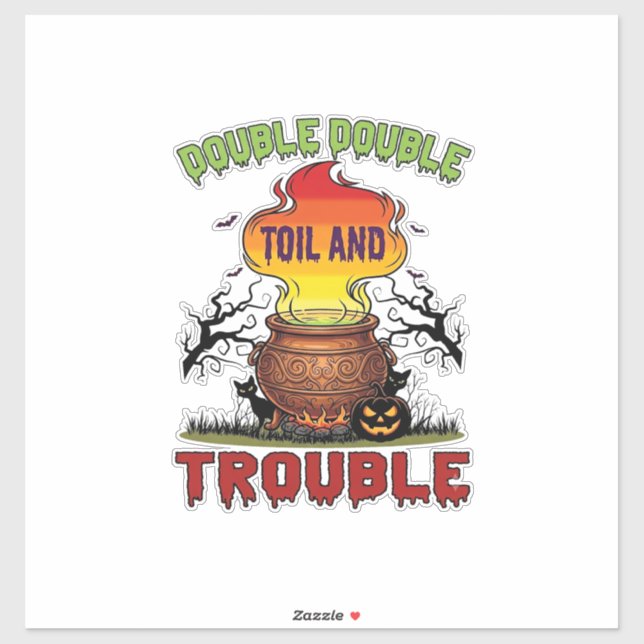Double Toil Trouble Cauldron Halloween Black Cat P Sticker (Sheet)