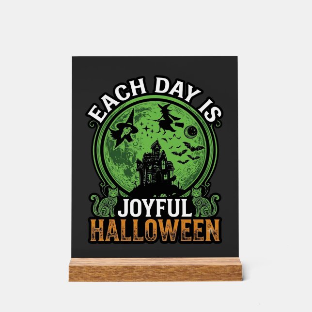 Double Toil Trouble Witch Pumpkin Halloween Cobweb Acrylic Sign (Front)