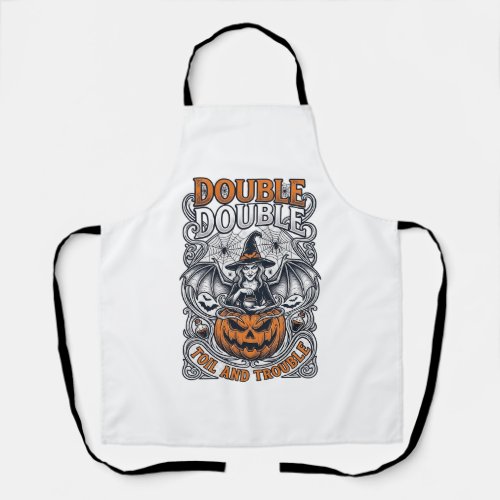 Double Toil Trouble Witch Pumpkin Halloween Cobweb Apron
