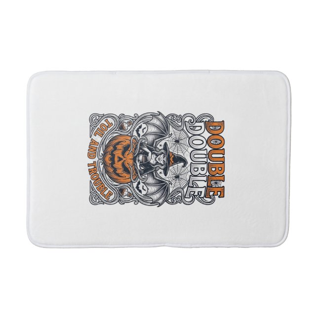 Double Toil Trouble Witch Pumpkin Halloween Cobweb Bath Mat (Front)