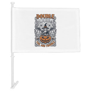 Double Toil Trouble Witch Pumpkin Halloween Cobweb Car Flag