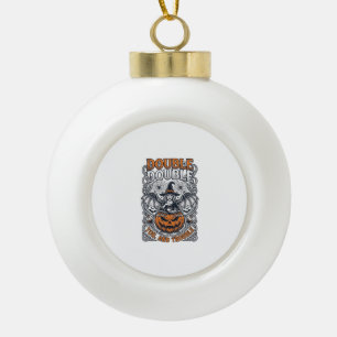 Double Toil Trouble Witch Pumpkin Halloween Cobweb Ceramic Ball Christmas Ornament