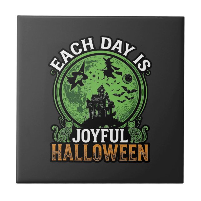 Double Toil Trouble Witch Pumpkin Halloween Cobweb Ceramic Tile (Front)