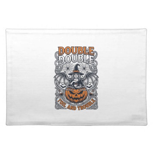 Double Toil Trouble Witch Pumpkin Halloween Cobweb Cloth Placemat
