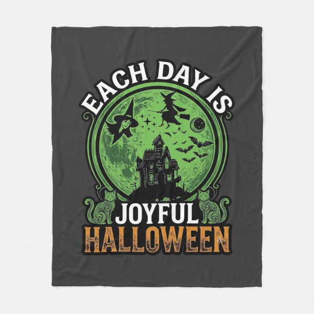 Double Toil Trouble Witch Pumpkin Halloween Cobweb Fleece Blanket (Front)