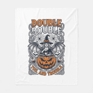 Double Toil Trouble Witch Pumpkin Halloween Cobweb Fleece Blanket
