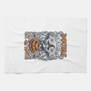 Double Toil Trouble Witch Pumpkin Halloween Cobweb Kitchen Towel