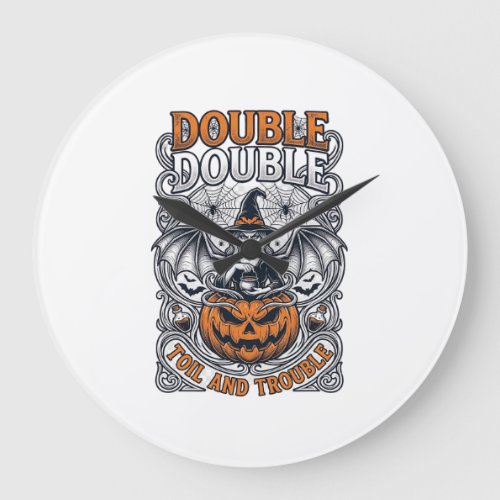 Double Toil Trouble Witch Pumpkin Halloween Cobweb Large Clock