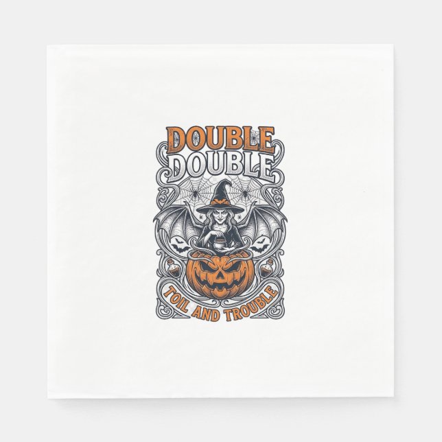 Double Toil Trouble Witch Pumpkin Halloween Cobweb Napkins (Front)