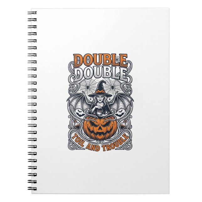 Double Toil Trouble Witch Pumpkin Halloween Cobweb Notebook (Front)