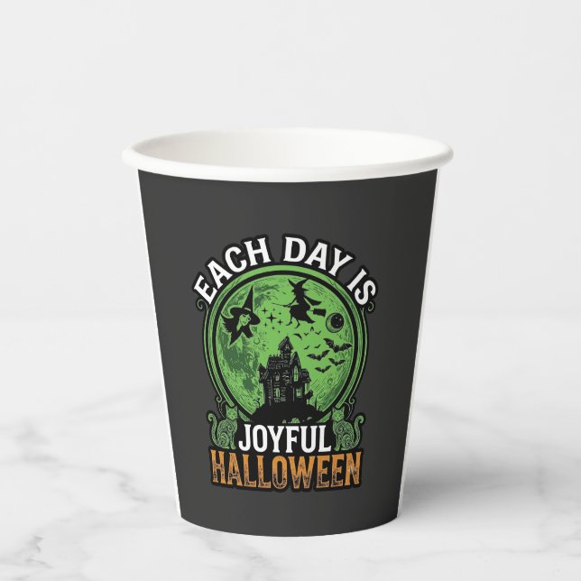 Double Toil Trouble Witch Pumpkin Halloween Cobweb Paper Cups (Front)