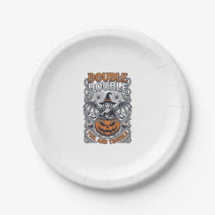 Double Toil Trouble Witch Pumpkin Halloween Cobweb Paper Plates