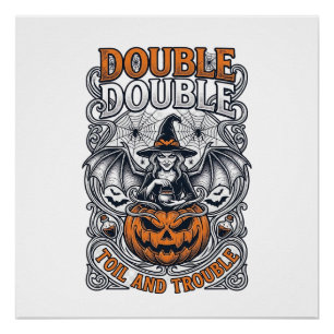 Double Toil Trouble Witch Pumpkin Halloween Cobweb Poster
