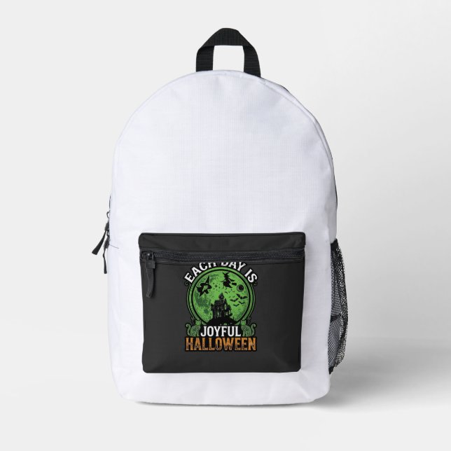 Double Toil Trouble Witch Pumpkin Halloween Cobweb Printed Backpack (Front)