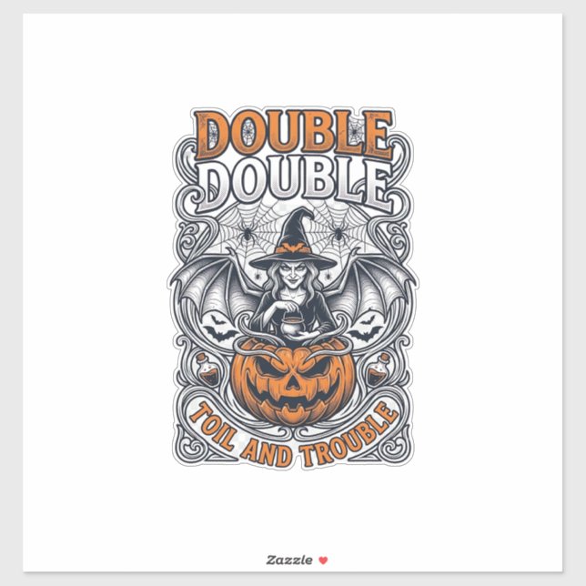 Double Toil Trouble Witch Pumpkin Halloween Cobweb Sticker (Sheet)