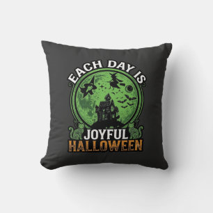 Double Toil Trouble Witch Pumpkin Halloween Cobweb Throw Pillow
